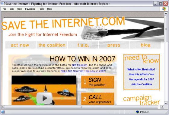 SavetheInternet.com, a coalition of more than 800 groups including the Rock the Net campaign, supports the 'Net neutrality' principle.