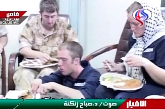 Footage from Iranian TV shows Faye Turney, right, and the other British sailors and marines.