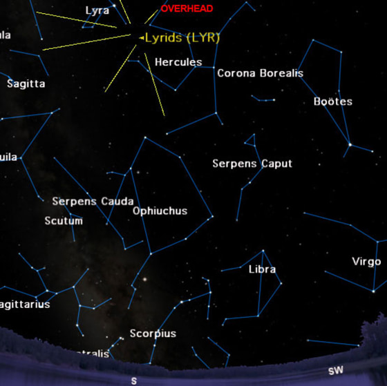 The sky as seen at 4:30 a.m. on April 22 from mid-northern latitudes.