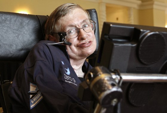 Stephen Hawking answers questions during an interview in Orlando, Florida