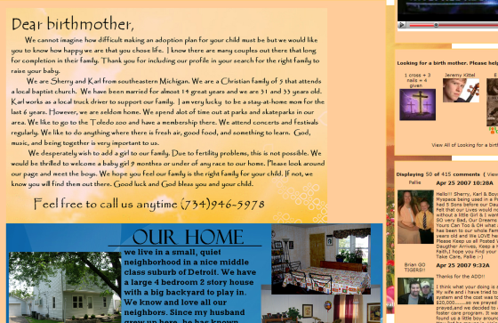 Sherry and Karl Dittmar's MySpace page urges prospective birth parents to consider them. 
