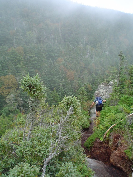 A hiker approaches Mahoosuc Notch, near Upton Maine, along the Appalachian Trail. The Appalachian National Scenic Trail stretches 2,175 miles between Maine and Georgia.
