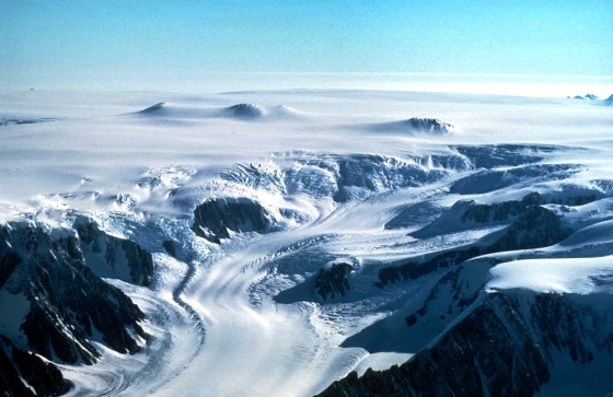 Researchers studied satellite data on 300 Antarctic Peninsula glaciers like this one and found they increased the rate of flow to the sea by 12 percent from 1993 to 2003.