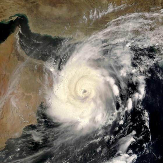 This satellite image shows Cyclone Gonu over the Arabian Sea on Tuesday.