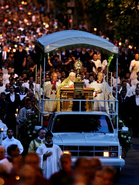 Pope Benedict XVI takes part in a Corpus Domini procession in Rome