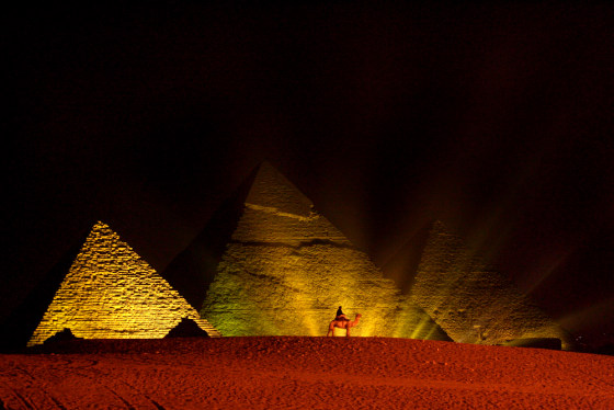 Camel patrol at pyramids