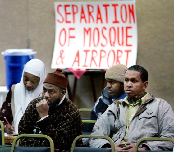 Muslim cab drivers attend a Metropolitan Airport Commission hearing in Feburary, in Bloomington, Minn. The commission that runs the Minneapolis airports in May began enforcing a new policy allowing it to revoke the licenses of drivers who refuse to ferry passengers carrying alcohol.
