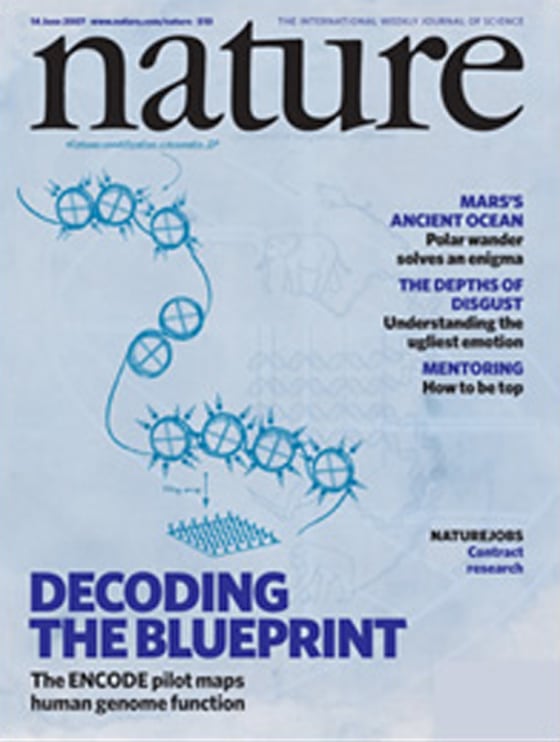 The first results from the Encyclopedia of DNA Elements, or ENCODE, are touted on the cover of the journal Nature.