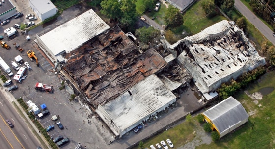An aerial view of the remains of the Sofa Super store in Charleston, S.C.