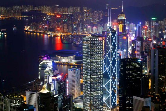 A general view of the Hong Kong Island skyline is seen from the Peak in Hong Kong