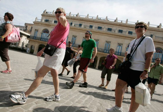 Tourists wander in Old Havana