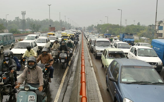Traffic in New Delhi is often backed up as the car culture starts to take hold here and other cities in India.