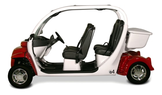 Global Electric Motorcars’ e4 may look like a glorified golf cart, but it does 30 miles on a single charge and will help you break your addiction to foreign oil.