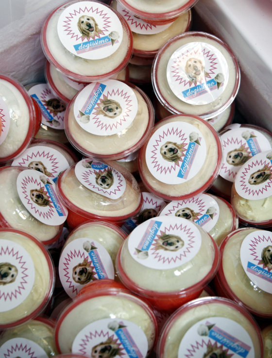 Ice cream for dogs awaits customers at a store in Vienna, Austria.