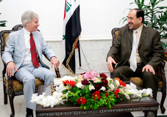 raq's Prime Minister Nuri al-Maliki meets U.S. Ambassador to Iraq Ryan Crocker and Meghan O'Sullivan in Baghdad