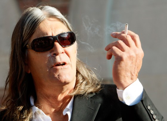 University of Colorado Professor Churchill smokes as he waits for University Board of Regents to meet with him at CU campus in Boulder