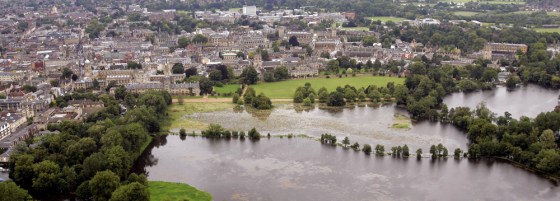 Flood water surrrounds Oxford city center in England, Wednesday. Rising flood waters forced dozens of residents to be evacuated from the university town of Oxford as the surge from Britain's worst floods in 60 years pushed through the Thames Valley.