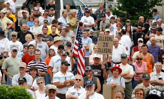 A Hazleton crowd rallies in June to support Mayor Lou Barletta, who passed the Illegal Immigration Relief Act. The law would have imposed fines on landlords who rent to illegal immigrants and denied business permits to companies that give them jobs. 