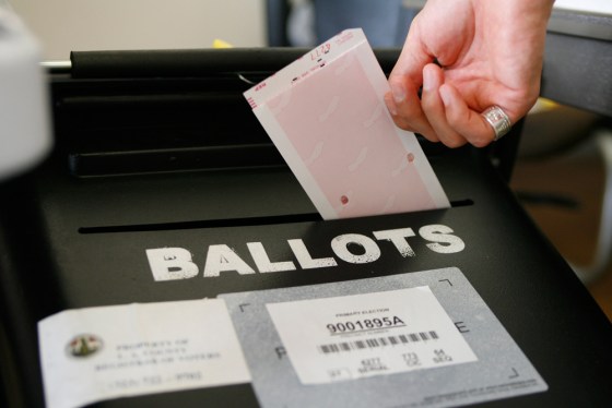 A paper ballot is placed in a ballot box in this file photo from the 2006 California Primary Election.