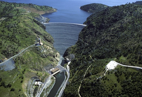This dam is part of the Central Valley Project, a federal water program in central California that's at the center of talks over who controls water in the area.