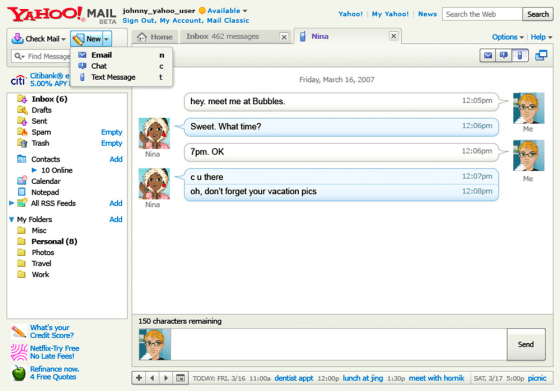 Handout of Yahoo screen shot showing text-message to phones