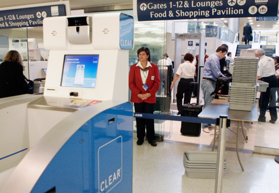 A Clear Registered Traveler scanner kiosk is on display at a TSA checkpoint during a demonstration in the British Airways terminal of New York's Kennedy Airport, on Jan. 16, 2007. 