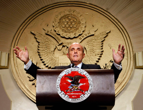 Former New York Mayor Rudy Giuliani delivers remarks to the National Rifle Association on Friday.