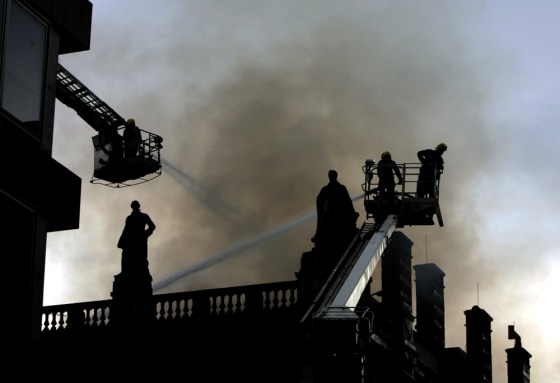 Firefighters tackle a blaze in central London