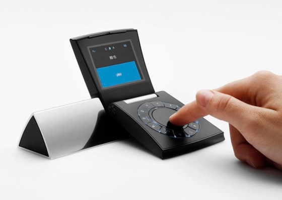 The drop-dead beautiful Serene phone from B&O — as seen in its very stylish charging cradle.