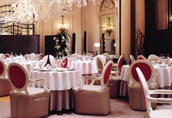 Alain Ducasse dining room, at Plaza Athénée in Paris.