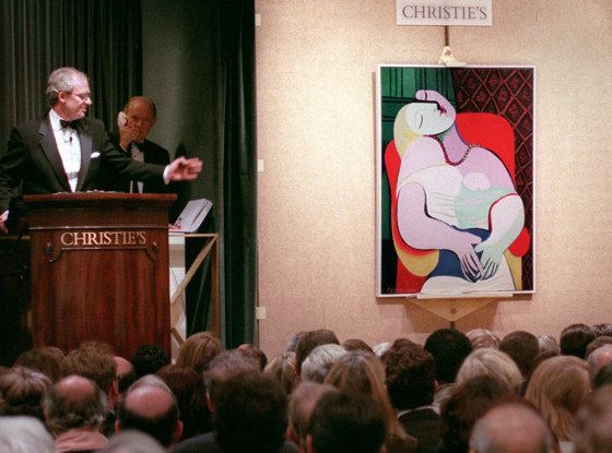 Picasso's "Le Reve" is auctioned on Nov. 10, 1997, at Christie's auction house in New York. Casino mogul Steve Wynn will keep and restore the painting, which he accidentally damaged shortly after he had agreed to sell it for a record $139 million.