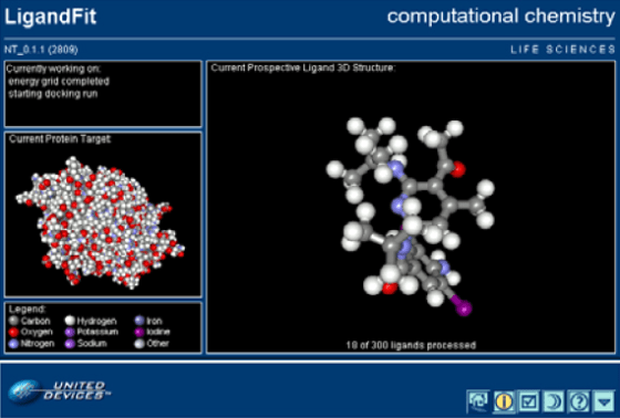 A software program used in one of United Devices' projects screens thousands of molecules, looking for the most likely candidates to serve as cancer treatment drugs.