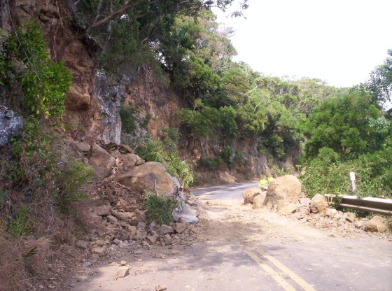 The earthquake sent rocks and dirt onto the Hana Highway in Maui, seen here in this photograph sent by reader Uday Kari. "Some boulders were the size of refrigerators," he wrote.