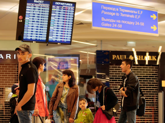 Passengers wait for their flight at Moscow's Sheremetyevo airport