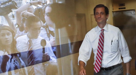 Image: Former U.S. congressman from New York and current Democratic candidate for New York City Mayor Weiner leaves a campaign stop at the Nan Shan Senior Center to meet the press, in the Queens borough of New York