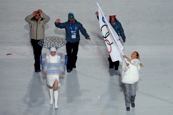 Image: Independent Olympic Participants (IOP) enter during the Opening Ceremony of the Sochi Winter Olympics