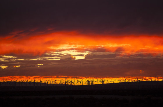 Image: The same atmosphere that makes Mojave an ideal location for test flights also provides for stunning sunsets and enough wind to support hundreds of windmills.
