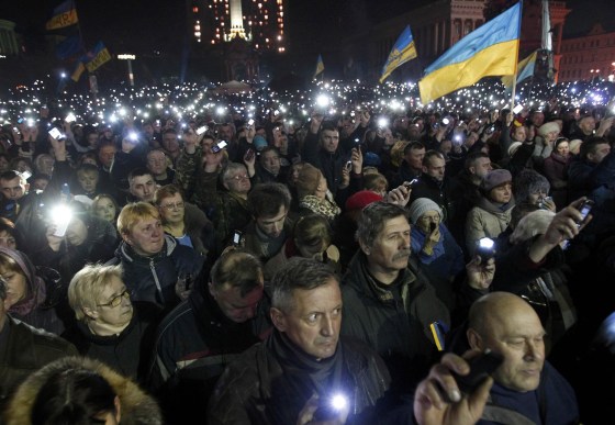 Anti-government protesters during a rally in central Independence Square in Kiev