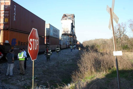 Image: Site of train accident where one member of a movie crew was killed and seven were injured.