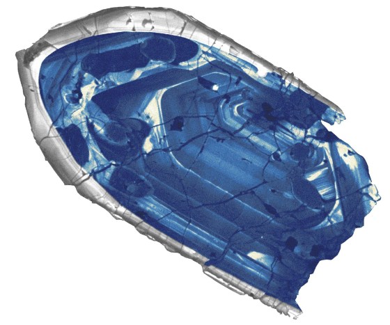 Image: A 4.4 billion-year-old zircon crystal from the Jack Hills region of Australia is pictured in this handout photo