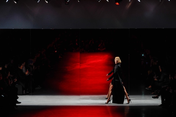 Image: A model wears a creation for Antony Vaccarello's ready to wear fall/winter 2014-2015 fashion collection presented in Paris
