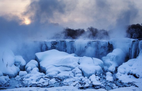 Image: A partially frozen Niagara Falls is seen on the American side during sub freezing temperatures in Niagara Falls