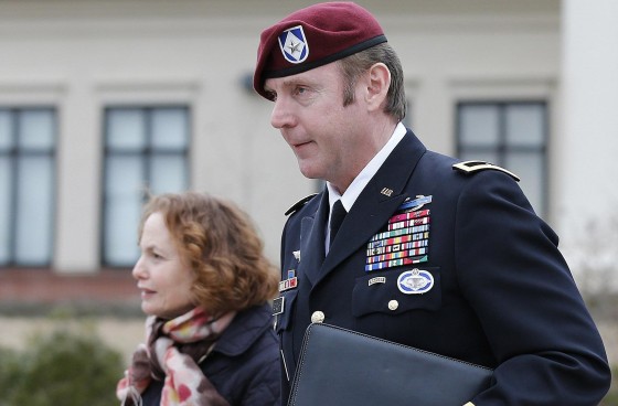 Image: Army Brigadier General Sinclair leaves the courthouse with one of his attorneys Ellen Brotman at Fort Bragg in Fayetteville