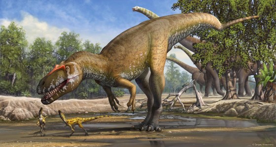 Image: An illustration of Torvosaurus gurneyi in its environment.