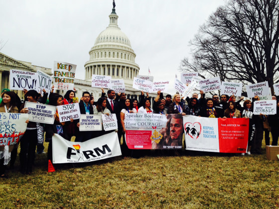 Image: Members of immigrant families who are part of the Fair Immigration Reform Movement, FIRM, participate in a news conference