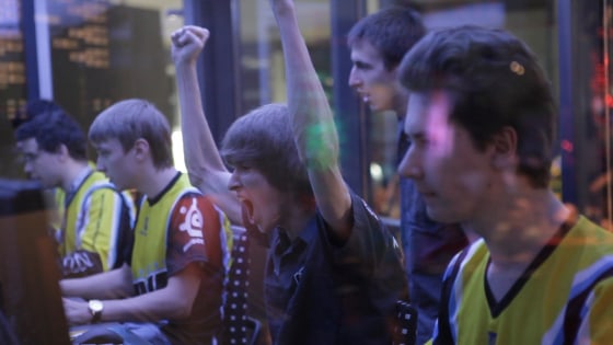 Danil "Dendi" Ishutin cheers while playing in the tournament.