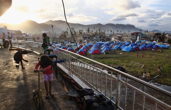 Image: A camp set up near the Astrodome in Tacloban following the typhoon
