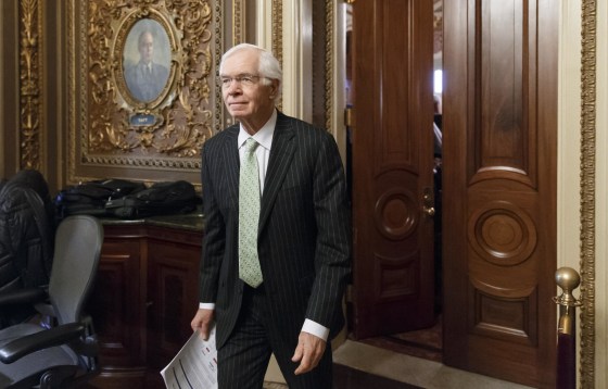 Sen. Thad Cochran, R-Miss., leaves a closed-door GOP caucus luncheon at the Capitol in Washington, Jan. 14, 2014.