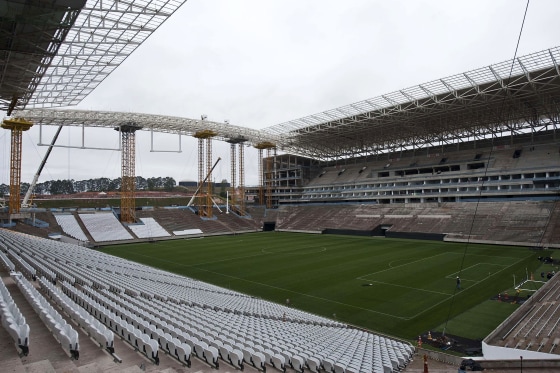 Image: Partial view of the construction site of Itaquerao football stadium which will host the opening football match of the Brazil 2014 FIFA World Cup, in Sao Paulo, Brazil