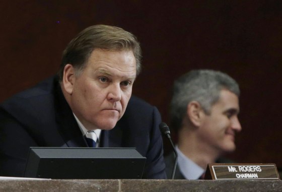 Image: File photo of U.S. Representative Rogers listening to testimony at House Intelligence Committee in Washington